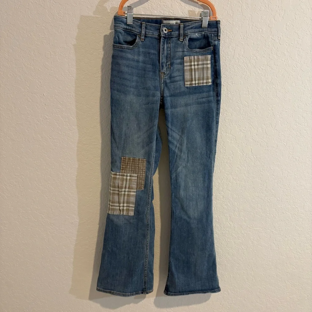 Abercrombie Girls size 13-14 Blue Jeans with Plaid Patch Details